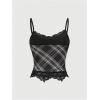 image:imageMakeMeChic Womens Y2k Plaid Lace Cami Crop Tops Spaghetti Strap Sleeveless Fitted TopsBlack