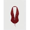 image:imageMakeMeChic Womens Y2k Rave Halter Tops Ripped Backless V Neck Tie Back Sexy TopBurgundy