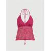 image:imageMakeMeChic Womens Y2k Sequin Halter Crop Tops Chiffon Wrap V Neck Tie Open Back Summer TopHot Pink