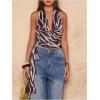 image:imageMakeMeChic Womens Zebra Printed Open Back Halter Tops Draped Knot Side Sleeveless TankBrown