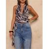 image:imageMakeMeChic Womens Zebra Printed Open Back Halter Tops Draped Knot Side Sleeveless TankBrown