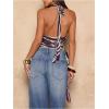 image:imageMakeMeChic Womens Zebra Printed Open Back Halter Tops Draped Knot Side Sleeveless TankBrown