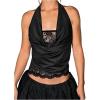 image:imageMAKEMECHIC Womens Floral Lace Halter Crop Tops Draped Backless Party Club TopBlack