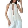 image:imageMAKEMECHIC Womens Open Back Halter Top Y2k Chiffon Asymmetrical Split Party Tops with ScarfApricot