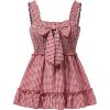 image:imageMAKEMECHIC Womens Plaid Bow Tank Top Square Neck Ruffle Sleeveless Smocked Cute TopsRed