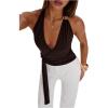 image:imageMAKEMECHIC Womens Wrap Halter Tops Tie Backless Metal Summer Y2K Party Tank TopsBrown