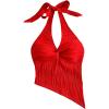 image:imageMAKEMECHIC Womens Y2k Twist Halter Top Asymmetrical Tie Backless Textured Summer TopsRed