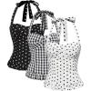 image:imageMakeMeChic Womens 3 Pack Casual Halter Tops Polka Dots Gingham Print Shirred Back Summer Tank TopsMulticolor