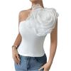 image:imageMakeMeChic Womens 3D Flower One Shoulder Tank Top Sleeveless Slim Fitted Shirt TopsWhite