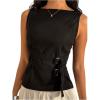 image:imageMakeMeChic Womens Boat Neck Sleeveless Tank Top Belted Slim Fit Going Out Summer ShirtBlack