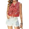 image:imageMakeMeChic Womens Boho Crop Tie Front Top Paisley Bow Sleeveless Western TopRed