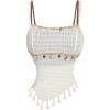 image:imageMakeMeChic Womens Boho Fringe Crochet Asymmetric Cami Tops Shell Spaghetti Strap Knitted CamisoleApricot and Brown