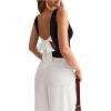 image:imageMakeMeChic Womens Bow Tie Backless Boat Neck Tank Crop Tops Sleeveless Dressy ShirtBlack and White
