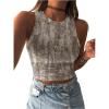 image:imageMakeMeChic Womens Camo Print Tank Top Crew Neck Sleeveless Slim Fit Summer Crop TopsGrey