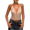 image:imageMakeMeChic Womens Contrast Sequin Sleeveless Halter Top Tie Backless Summer Going Out Crop TopsKhaki