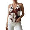 image:imageMakeMeChic Womens Cow Print Tops Halter Crop Tops Tie Front Open Back Ruffle Western Cowgirl TankBrown