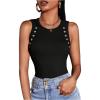 image:imageMakeMeChic Womens Crew Neck Tank Eyelet Sleeveless Ribbed Knit Going Out TopsBlack