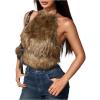 image:imageMakeMeChic Womens Faux Fur Halter Tops Tie Open Back Backless Sleeveless Y2k Crop TopBrown