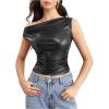 image:imageMakeMeChic Womens Faux Leather One Shoulder Top Ruched Y2k Tank Crop ShirtBlack
