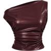 image:imageMakeMeChic Womens Faux Leather One Shoulder Top Ruched Y2k Tank Crop ShirtBurgundy