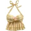 image:imageMakeMeChic Womens Floral Chiffon Halter Crop Tops Tie Backless Ruffle Tiered Smocked Summer TopYellow