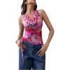 image:imageMakeMeChic Womens Floral Halter Top Draped Tie Dye Mesh Backless Ruched Drawstring Tank TopsMulticolor
