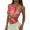image:imageMakeMeChic Womens Floral Halter Tops Open Back Beaded Sleeveless Crop Summer Tank TopsPink