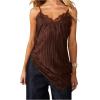 image:imageMakeMeChic Womens Floral Lace Backless Cami Top Spaghetti Strap Sleeveless Summer Asymmetrical TopsCoffee Brown