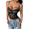 image:imageMakeMeChic Womens Floral Lace Bustier Top Spaghetti Strap Y2K Camisole Crop Going Out TopsBlack