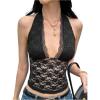 image:imageMakeMeChic Womens Floral Lace Halter Crop Tops Sheer Scallop Trim Sleeveless Y2K Tank TopBlack