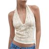 image:imageMakeMeChic Womens Floral Lace Halter Tops Sleeveless Fall Going Out Crop Tank TopsApricot