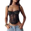 image:imageMakeMeChic Womens Floral Lace Sheer Bustier Top Spaghetti Strap Going Out TopsBlack
