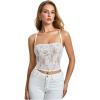 image:imageMakeMeChic Womens Floral Lace Sheer Camisole Spaghetti Strap Lace Up Backless Tank Crop TopWhite