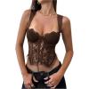image:imageMakeMeChic Womens Floral Lace Tie Front Bustier Corset Sleeveless Going Out Tank Crop TopBrown