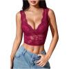 image:imageMakeMeChic Womens Floral Lace V Neck Tank Top Sleeveless Scallop Trim Crop TopsBurgundy