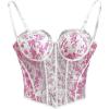 image:imageMakeMeChic Womens Floral Print Lace Bustier Corset Tops Spaghetti Strap Slim Fit Cami Crop TopPink
