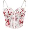 image:imageMakeMeChic Womens Floral Print Lace Bustier Corset Tops Spaghetti Strap Slim Fit Cami Crop TopRed and White