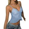 image:imageMakeMeChic Womens Floral Print Lettuce Trim Asymmetrical Hem Slim Fit Cami Crop TopBlue