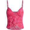 image:imageMakeMeChic Womens Floral Print Lettuce Trim Asymmetrical Hem Slim Fit Cami Crop TopHot Pink