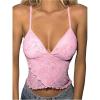 image:imageMakeMeChic Womens Floral Print Lettuce Trim Asymmetrical Hem Slim Fit Cami Crop TopPink