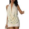 image:imageMakeMeChic Womens Floral Sequin Halter Top Draped Sleeveless Summer Elegant Party TopsApricot