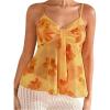 image:imageMakeMeChic Womens Floral V Neck Camisole Sleeveless Ruched Spaghetti Strap Tank Ruffle Y2k TopsBurnt Orange