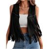image:imageMakeMeChic Womens Fringe Tops Rivet Suede Sleeveless Concert Western Vest Cowboy JacketBlack