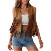 image:imageMakeMeChic Womens Fringe Tops Rivet Suede Sleeveless Concert Western Vest Cowboy JacketBrown