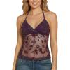 image:imageMakeMeChic Womens Glitter Sequin Mesh Sheer Halter Top Summer Tie Backless Y2K Concert Crop TopsRed