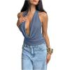 image:imageMakeMeChic Womens Going Out Halter Tops Backless Y2k Cowl Neck Tops Rave OutfitsDusty Blue