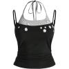 image:imageMakeMeChic Womens Grommet Eyelet Halter Tops Tie Backless Summer Punk Party Crop Tank TopsBlack