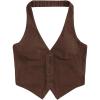 image:imageMakeMeChic Womens Halter Tops Crop Corduroy Button Down Sleeveless Going Out Corset TopBrown