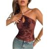 image:imageMakeMeChic Womens Halter Tops Floral Tie Open Back Sleeveless Going Out Crop Tops Rave OutfitsCoffee Brown