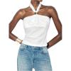 image:imageMakeMeChic Womens Halter Tops White Going Out Backless Cute Summer Criss Cross Classy Night Out TopsWhite D